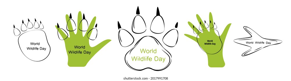World Wildlife International Day with Animal Footprints and Human Hands, World Conservation Concept, Vector Illustration