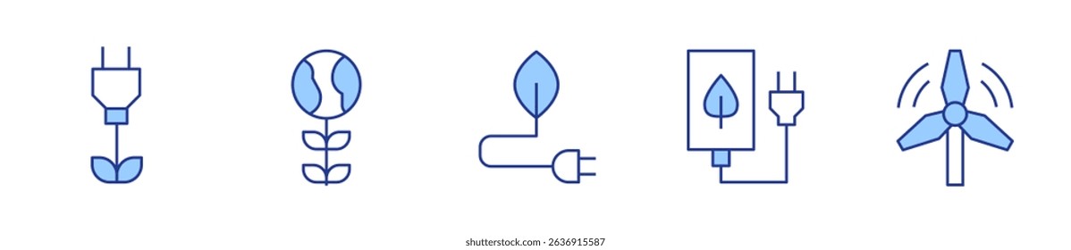 world, windmill, green energy. Sustainability Icon vector illustration. Line Duotone style. Editable stroke.