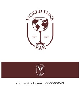 World wine logo, bar, travel logo, food and drink