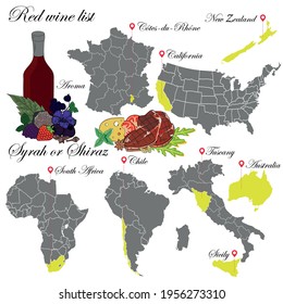 World Wine Regions and Varieties Guide: Sommelier Infographic Syrah or Shiraz