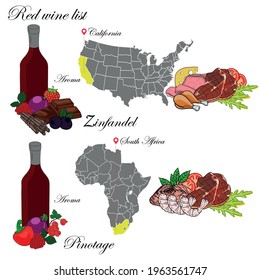World Wine Regions and Varieties Guide: Sommelier Infographic Zinfandel and Pinotage