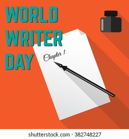 World writer day background in flat style. Vector illustration.