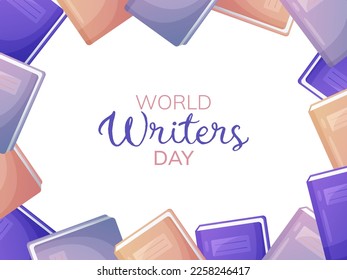 World Writers Day banner. cartoon book poster