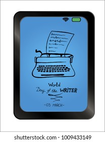 World writer's day on background plate. World Writers Day. Typewriter. Hand drawn. vector illustration.