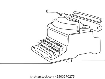 World Writer's Day Typewriter Drawing. Continuous Line Art of Retro Writing Machine