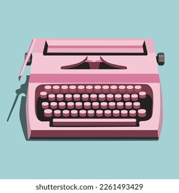 World Writer's Day. Writer's Day. Your story. Poets' Day. Typewriter in bright colors. World Writers' Day with a pink retro typewriter. Bright color. Flat vector illustration.