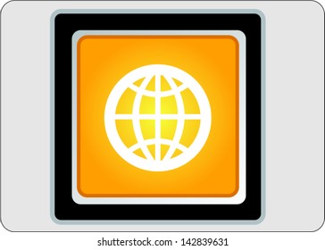world yellow square web icon on grey background