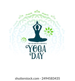 world yoga day 2024 poster, woman in yoga asana for meditation vector