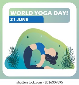 World yoga day illustration. Vector stock illustration. 21 june. Yoga pose flat illustration. Cartoon styled