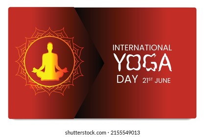 world yoga day or international yoga day is celebrated on June 21st. Silhouette of human in lotus pose or  Padmasana can be used as banner, background, poster, print, wallpaper, header, title design.