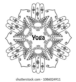 World Yoga Day. Mandala of Hamsa. Doodle. Hand draw. Vector illustration on isolated background.