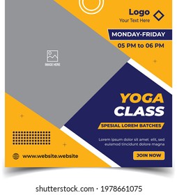World yoga day media post Template, Fitness gym social media post banner square flyer template. Editable sports yoga digital marketing web banner design
