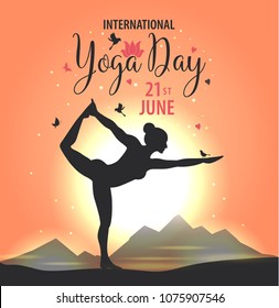 World Yoga Day Vector Illustration, Sunset Background