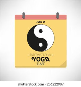 World Yoga Day vector illustration on calendar page.