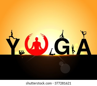 World Yoga Day vector illustration, sunrise background, Yoga infographics, mental and physical benefits of practice - vector eps10