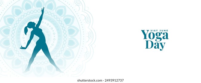 world yoga day white banner woman practicing yoga posture vector