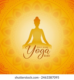world yoga day yellow poster for peace and meditation vector