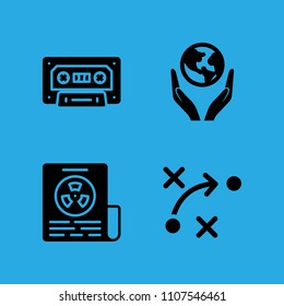 world in your hands, cassette, newspaper and strategy icons vector in sample icon set for web and graphic design