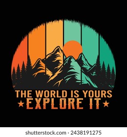 El mundo es tuyo explóralo Ilustración de aventura al aire libre de montaña 
