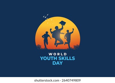World Youth Skills Day, 15 July. World Youth Skills Day text with Young peoples celebrating success.