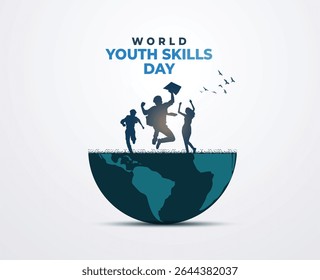 World Youth Skills Day, 15 July. World Youth Skills Day text with Young peoples celebrating success.