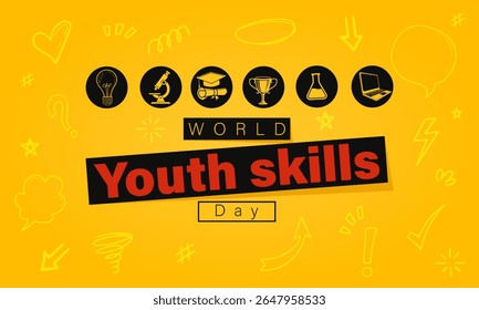 World Youth Skills Day background design. Highlighting education, innovation, and growth for the next generation of skilled youth.