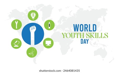 world youth skills day observed every year in July. Template for background, banner, card, poster with text inscription.