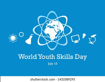 World Youth Skills Day vector. Human abilities illustration. White education icon set. Study simple icons set. Science symbols. World Youth Skills Day Poster, July 15. Important day