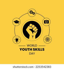 World Youth Skills Day, vector Illustration, July 15, poster, postcard, label, sticker, logo, Vector illustration, social media post, banner, poster, flyer, typography, entrepreneurship