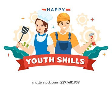 World Youth Skills Day Vector Illustration of People with Skill for Various Employment and Entrepreneurship in Flat Cartoon Hand Drawn Templates