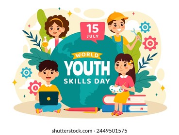 World Youth Skills Day Vector Illustration of People with Skills for Various Employment and Entrepreneurship in Flat Kids Cartoon Background Design
