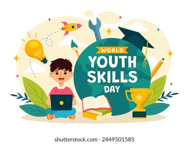 World Youth Skills Day Vector Illustration of People with Skills for Various Employment and Entrepreneurship in Flat Kids Cartoon Background Design
