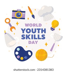 world youth skills day. (WYSD). world youth skills day celebration background. world youth skills day awareness. July 15. vector illustration. poster, banner, greeting card. young people with skills.