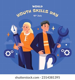 world youth skills day. (WYSD). world youth skills day celebration background. world youth skills day awareness. July 15. vector illustration. poster, banner, greeting card. young people with skills. - Shutterstock ID 2314381395
