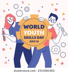 world youth skills day. (WYSD). world youth skills day celebration background. world youth skills day awareness. July 15. vector illustration. poster, banner, greeting card. young people with skills.