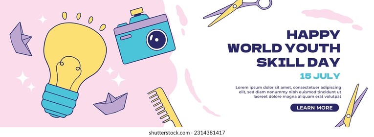 world youth skills day. (WYSD). world youth skills day celebration background. world youth skills day awareness. July 15. vector illustration. poster, banner, greeting card. young people with skills.
