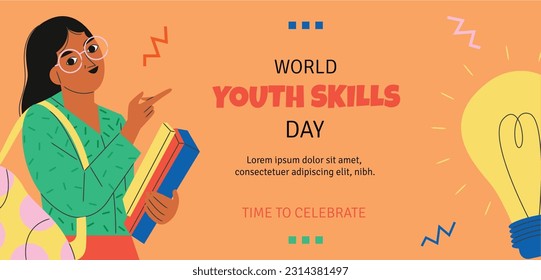 world youth skills day. (WYSD). world youth skills day celebration background. world youth skills day awareness. July 15. vector illustration. poster, banner, greeting card. young people with skills.