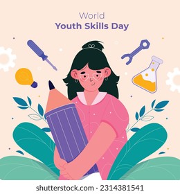 world youth skills day. (WYSD). world youth skills day celebration background. world youth skills day awareness. July 15. vector illustration. poster, banner, greeting card. young people with skills.