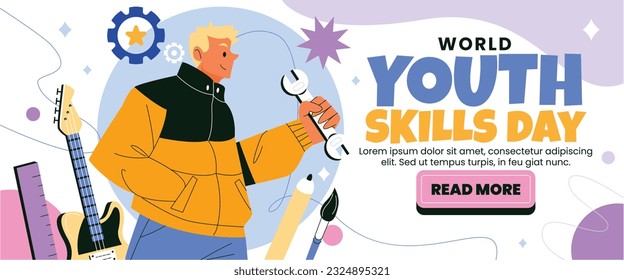 world youth skills day. (WYSD). world youth skills day celebration background. world youth skills day awareness. July 15. vector illustration. poster, banner, greeting card. young people with skills.