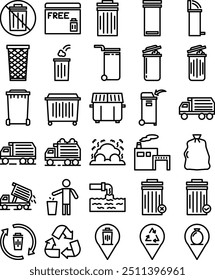 Paquete de iconos del Día Mundial de Residuos Cero en estilo de línea