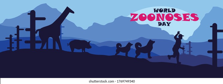 World Zoonoses Day, 6th july, poster, greeting background, illustration vector