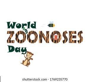 World Zoonoses Day, animals in the jungle with tiger stripes poster, illustration vector