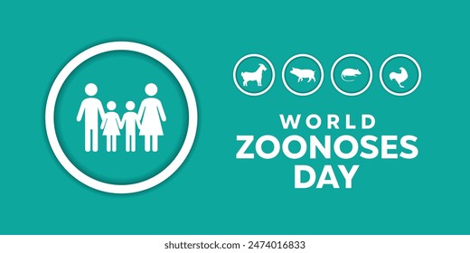 World Zoonoses Day. Great for cards, banners, posters, social media and more. Green background. 