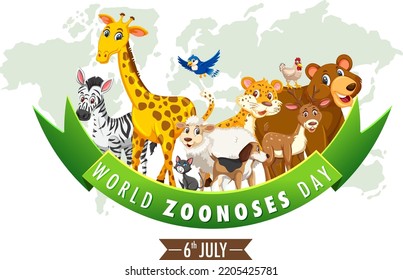World zoonoses day on 6 July bannner design illustration