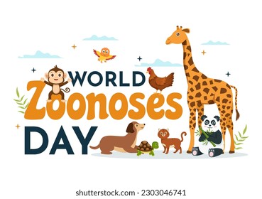 World Zoonoses Day Vector Illustration on 6 July with Various Animals which is in the Forest in Flat Cartoon Hand Drawn Landing Page Templates