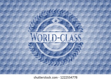 World-class blue hexagon badge.