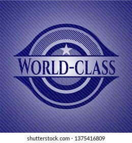 World-class emblem with jean background