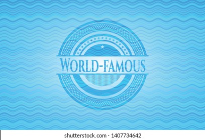 World-famous light blue water wave style badge. Vector Illustration. Detailed.