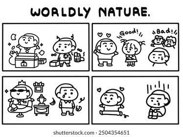 Worldly nature Buddhist teachings cartoon style.