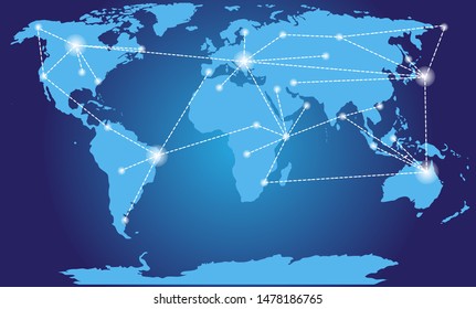 Worldmap backgound template. The concept of navigation, delivery. Earth, globe icon. Vector. Global logistics network flat vector illustration